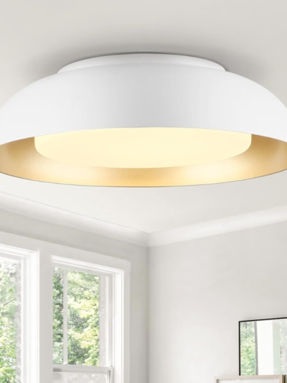 Modern Flush Mount Ceiling Light - White with Gold Interior